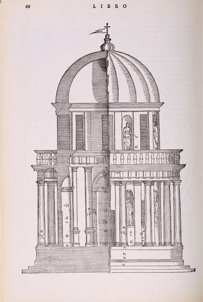 Élévation et coupe transversale du Temple de Jupiter Stator, illustration d